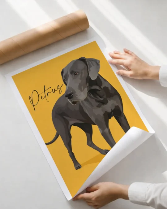 Custom colour pet portrait from photo personalised dog and cat illustration