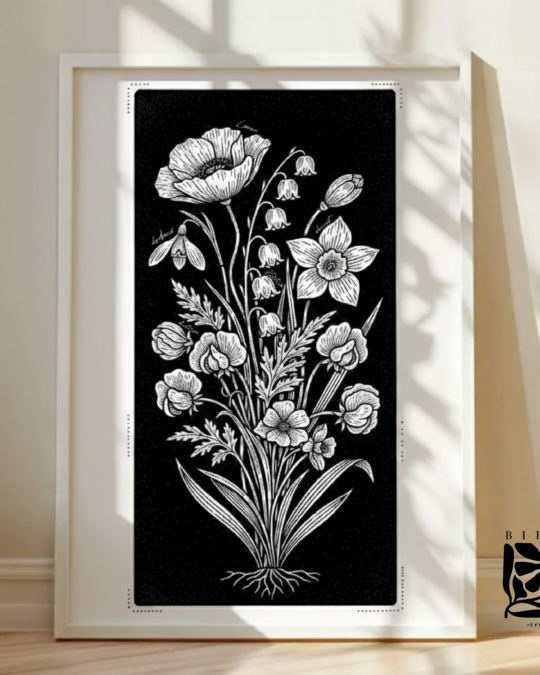 Blocked Ink Birth Flower Poster - A Modern Personalized Minimalist Gift