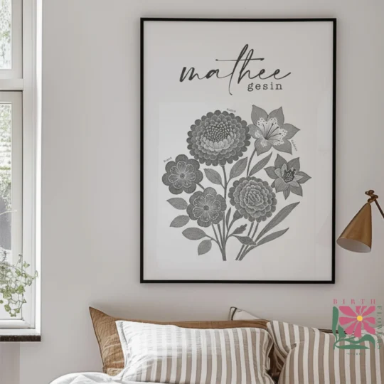 Etched Birth Flower Poster - A Modern Personalized Minimalist Gift