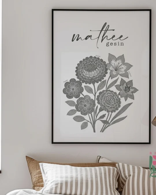 Etched Birth Flower Poster - A Modern Personalized Minimalist Gift