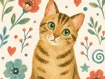 Custom watercolor-style cat portrait illustration with floral background, personalized pet gift