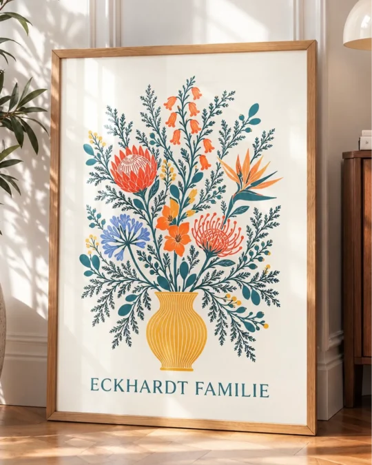 Personalised Colour Birth Flower Poster – International or South African Blooms